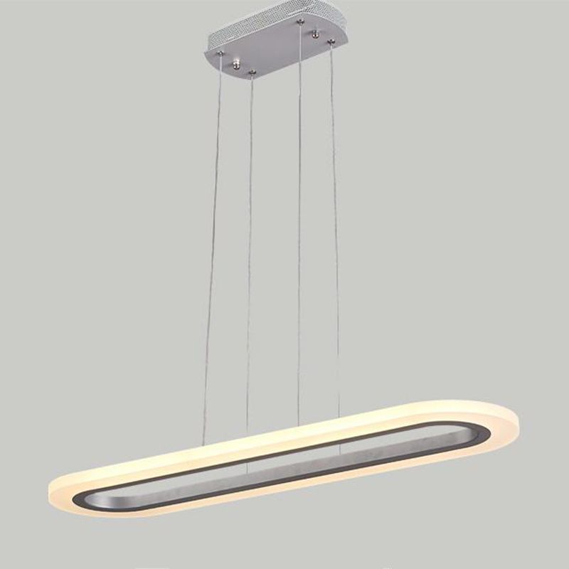 Acrylic White LED Island Light in Modern Simplicity Aluminium Oval Hanging Lamp for Commercial Place
