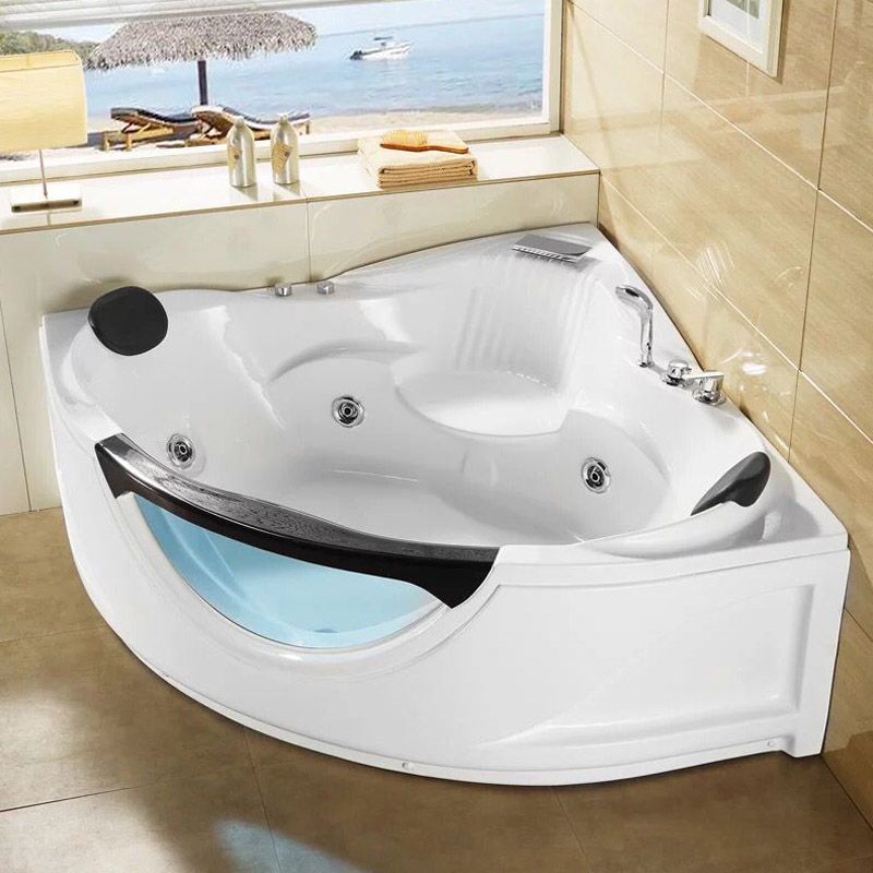 White Corner Acrylic Bath Tub Bathroom Modern Back to Wall Tub