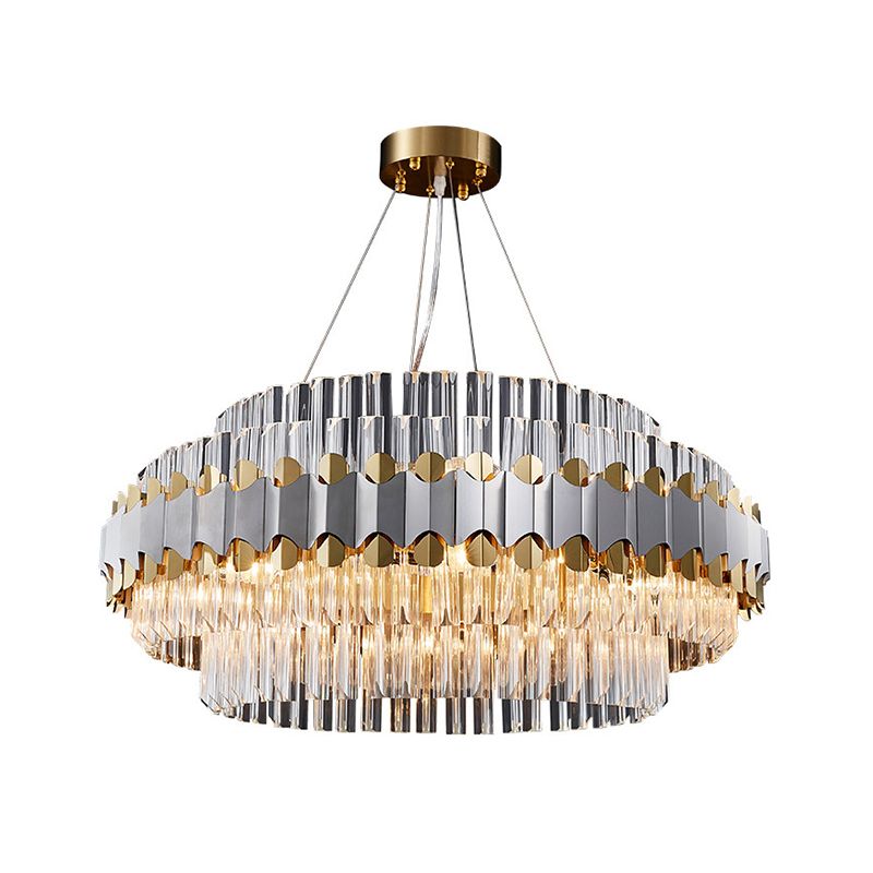 Clear Round Ceiling Pendant Light Modern Crystal Drops 12 Heads Restaurant Chandelier Lamp in Gold