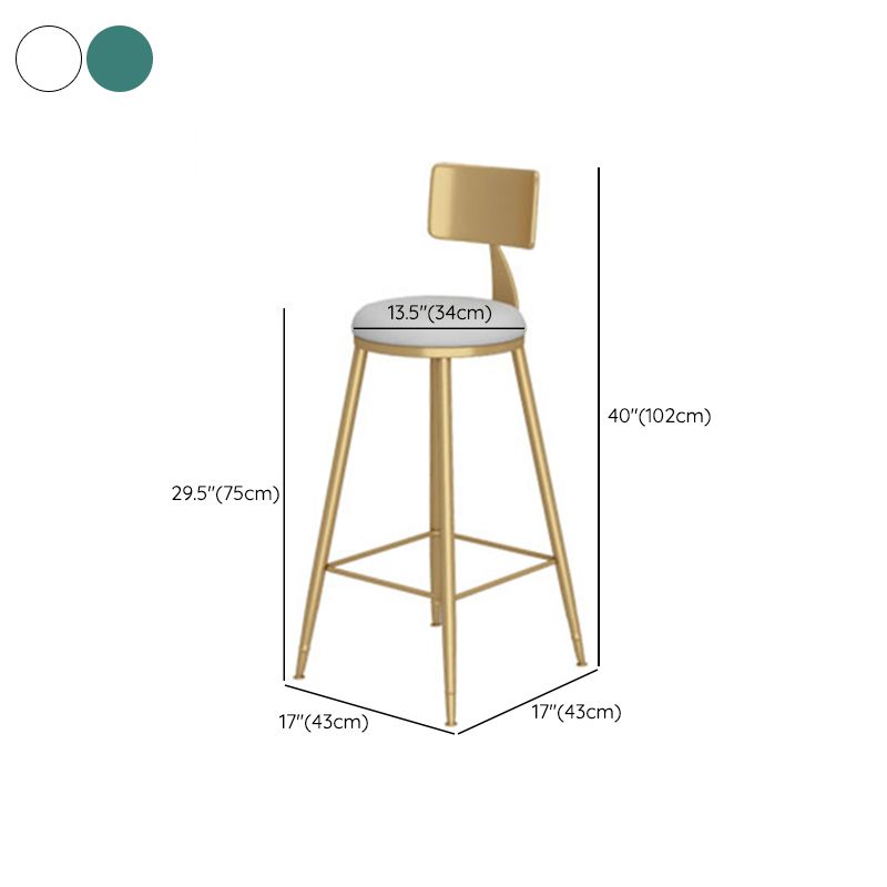 Gold Metal Dining Stools Glam Round Bar Stools with Footrest