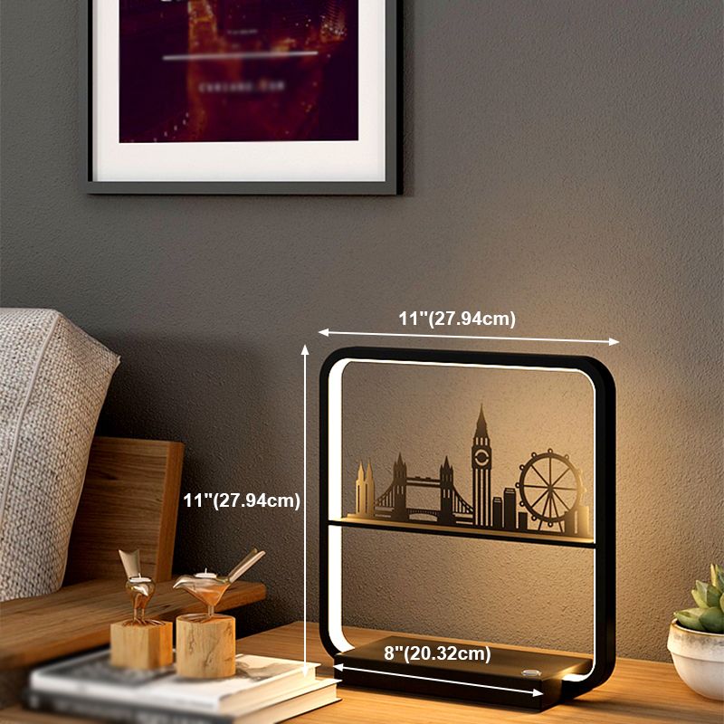 Art Decor Rectangular Night Table Lamp Bedside Black LED Wireless Charger with USB Port