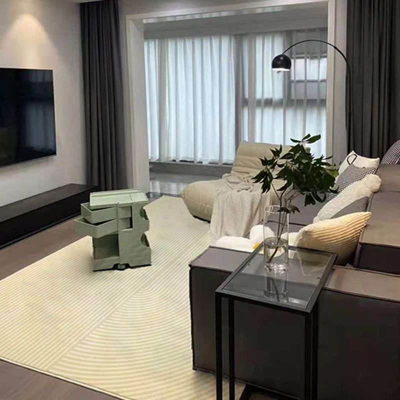 Chic Grey Area Rug Stripe Print Polyester Area Carpet Anti-Slip Rug for Home Decor