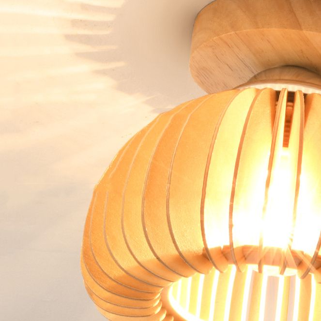 1-Light Ceiling Light Modern Ceiling Mount Light with Wood Shade for Aisle