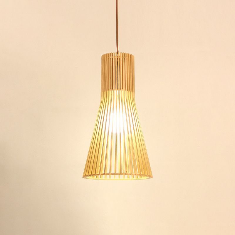 Shaded Dining Room Pendant Light Wood Single-Bulb Contemporary Suspension Light Fixture