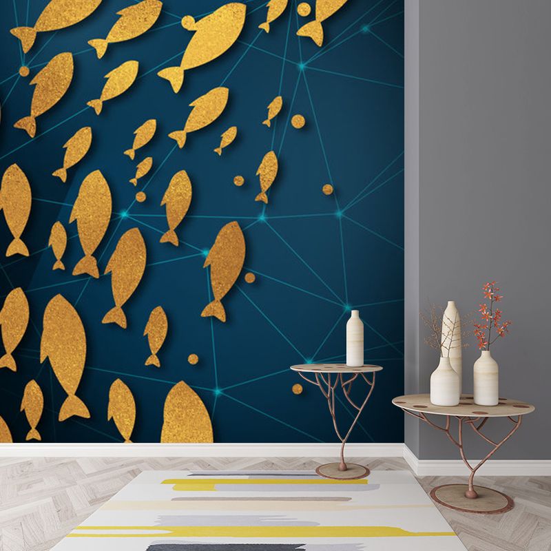 Artistic Animals Wall Paper Murals Yellow-Blue Geometry Wall Decoration for Bedroom