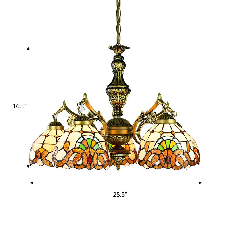 Victorian Dome Chandelier Lighting Stained Glass 5 Lights Indoor Lighting for Dining Table