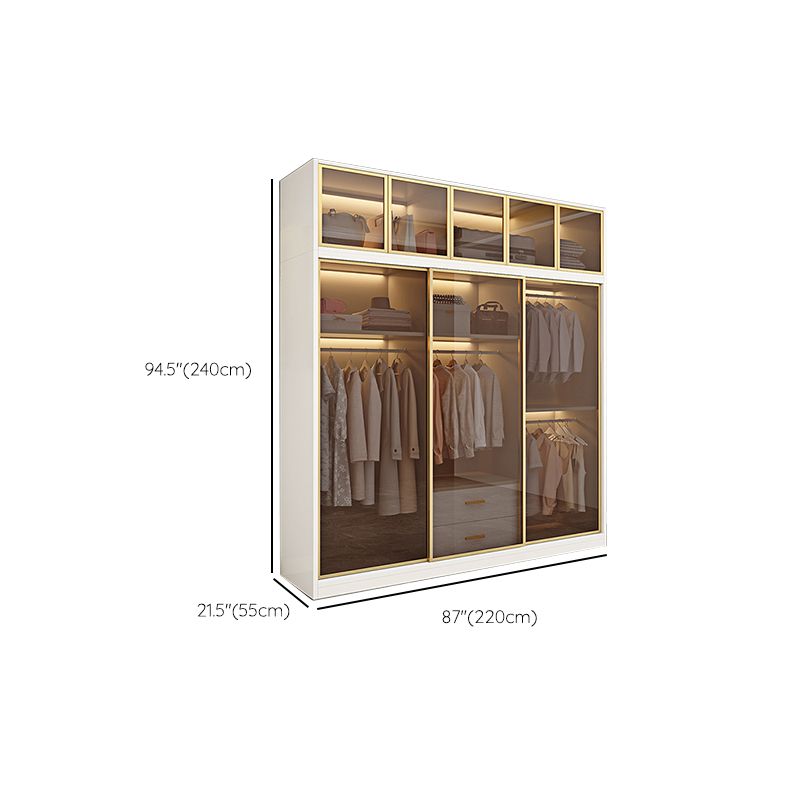 Modern White Wood Frame Wardrobe Freestanding Wardrobe with Sliding Glass Doors