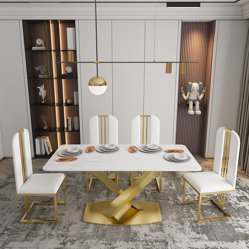 Table à manger en pierre frittée Guéridon de luxe traditionnel avec cadre doré