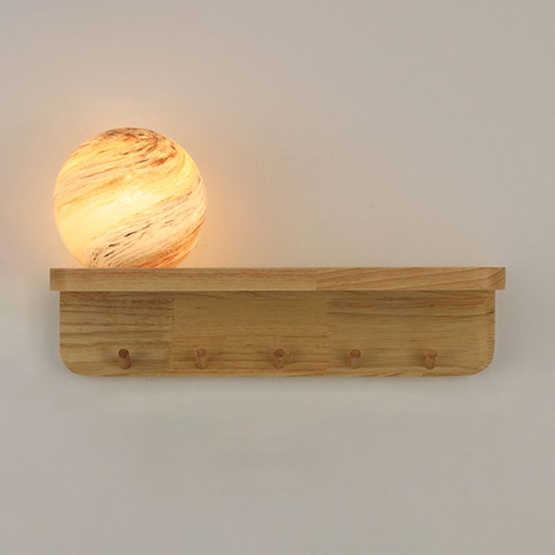 Modern Wood Wall Sconce Ball Shape Wall Light with Glass Shade without Decorations