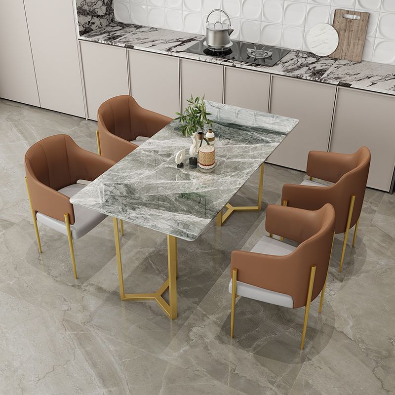 Table à manger en pierre frittée, Table traditionnelle de luxe à cadre doré pour la maison