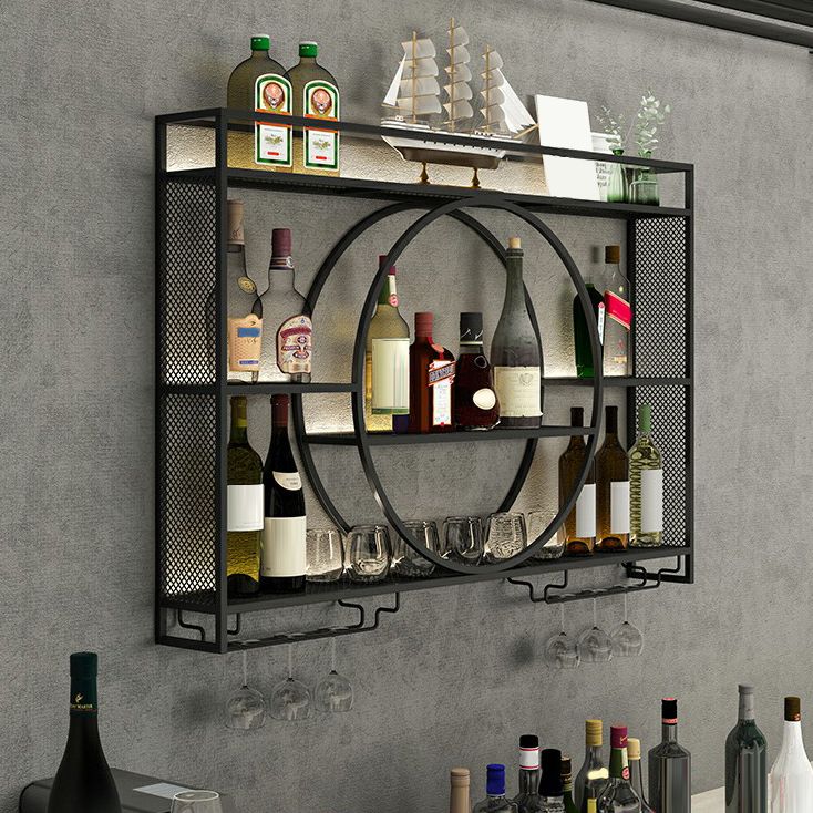 Modern Wall Mounted Wine Rack Metal Wine Bottle & Glass Rack without Light