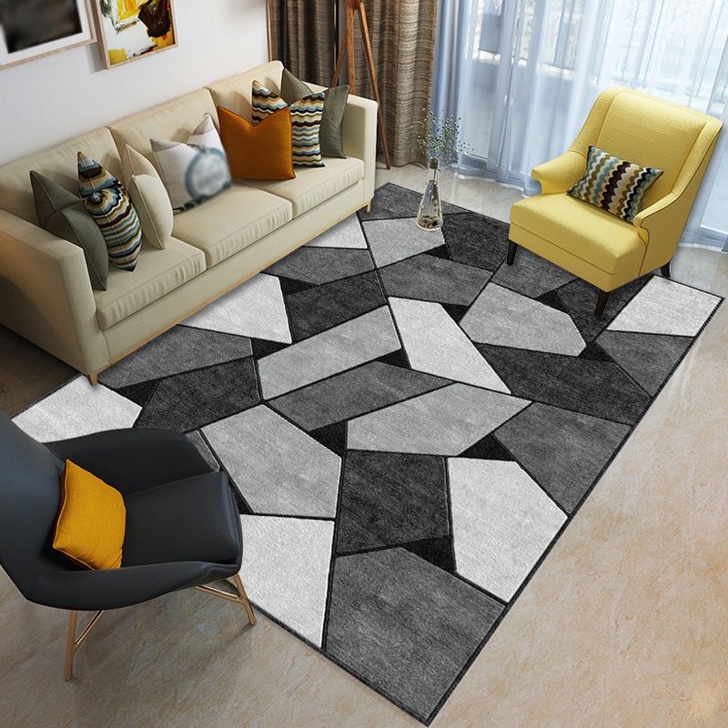 Casual Geometric Pattern Rug with Stripe Multicolor Modernism Rug Polyester Pet Friendly Washable Non-Slip Area Rug for Bedroom