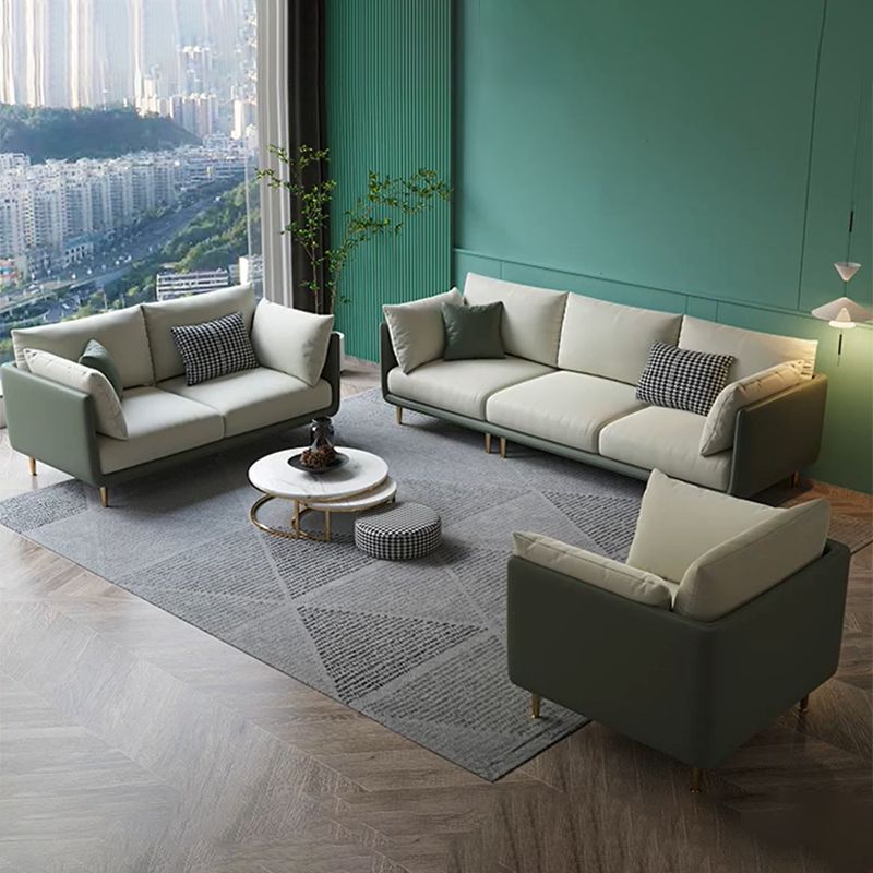 Faux Leather Stain Resistant Modern Square Arm Sofa Couch in Green and White