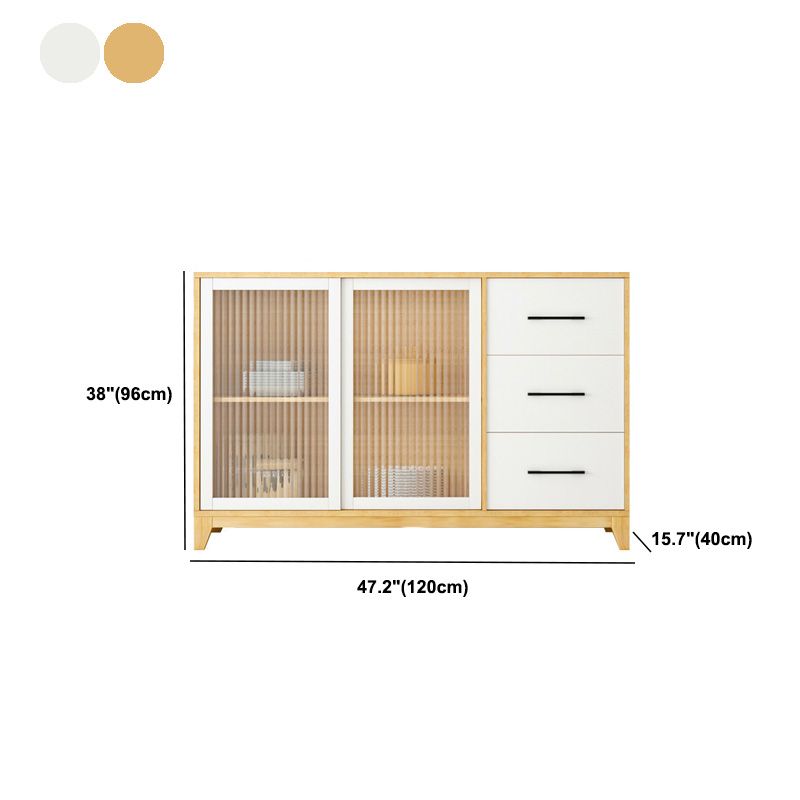 Modern Credenza Engineered Wood Sideboard Table with Sliding Glass Door