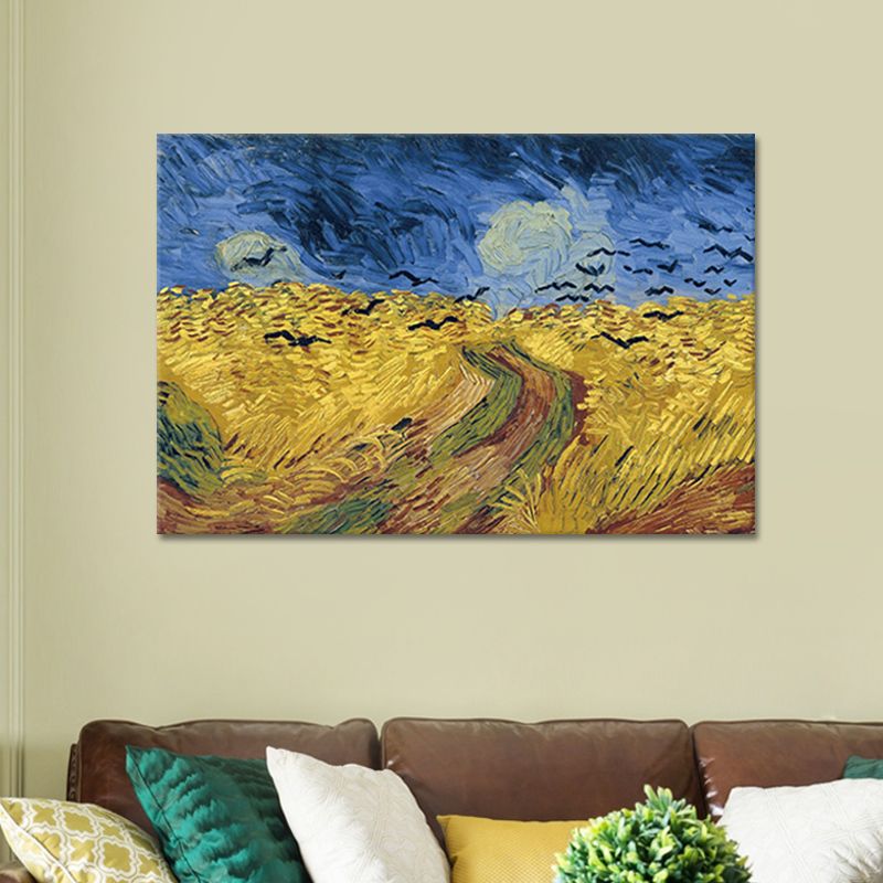 Farmhouse Landscape Art Print Blue and Yellow Van Gogh Wall Decor for Living Room