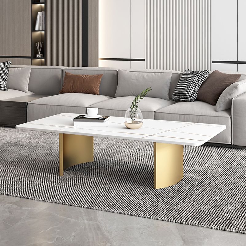 Glam 15.7" H Rectangle Slate Coffee Table Steel 2 Legs Cocktail Table