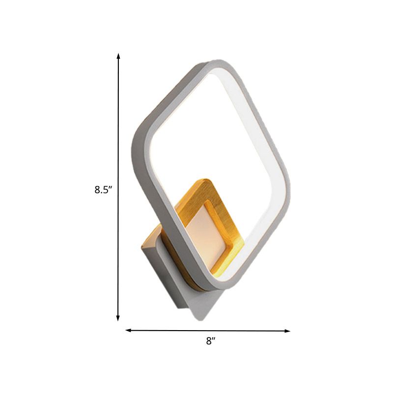 White Rhombus Wall Light Modernist LED Acrylic Wall Sconce with Wood Detail in White/Warm Light