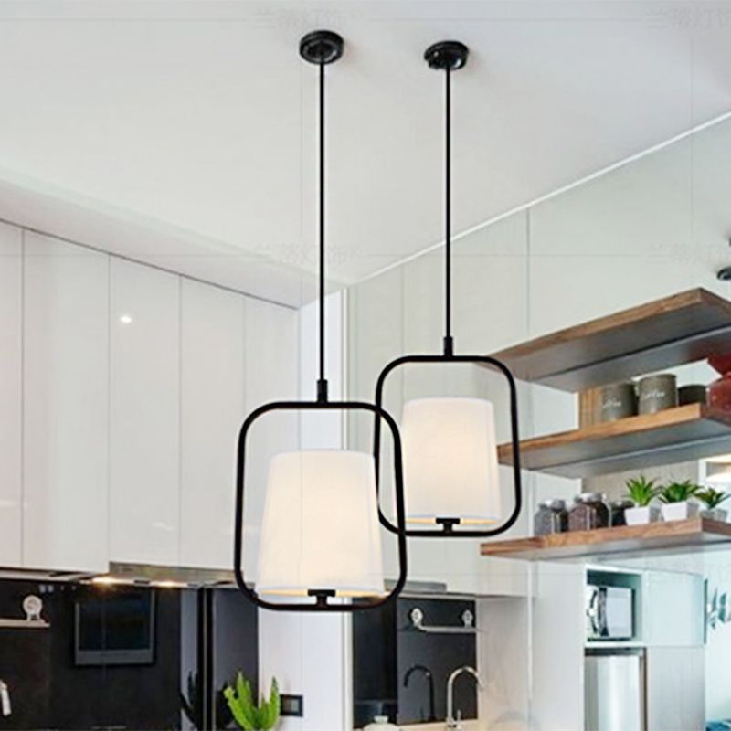 Black/White 1 Light Pendant Lighting Classic Fabric Sky Lantern Hanging Lamp for Bedroom