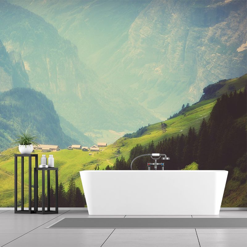 Green Village on Mountainside Mural Waterproofing Modern Living Room Wall Decoration