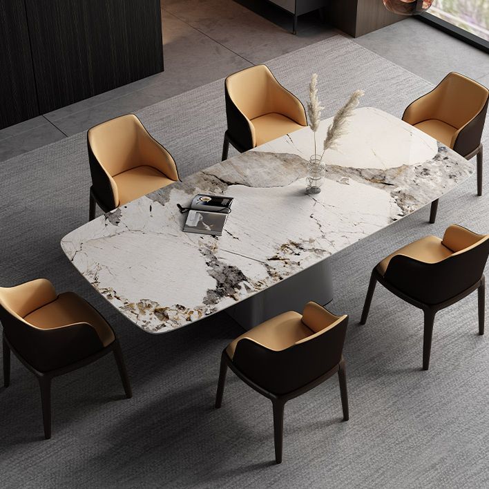 Metal Traditional Luxury Rectangle Table High Gloss White Sintered Stone Table with Pedestal Base