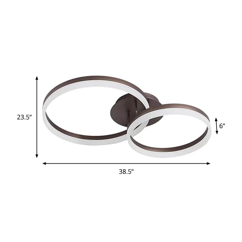Boucle Bedroom Flush Ceiling Lamp LED Acrylique 27.5 "/35.5" /43 " Wide Minimalist Brown Semi-Flush Mount in Warm / White / Natural Light