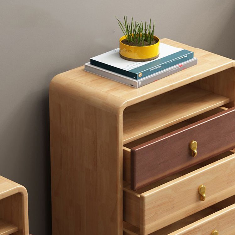 Mid-Century Modern Rectangle Chest with Drawers in Natural Rubberwood