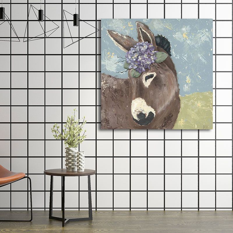 Country Farm Animal Painting Art Print Soft Color Bedroom Wall Decoration, Textured