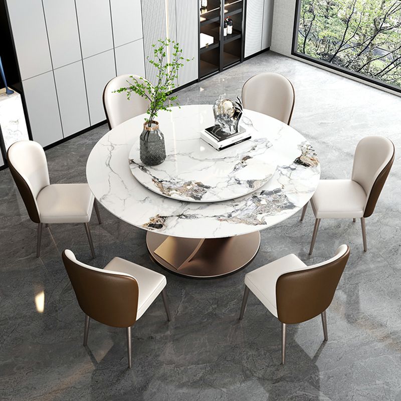 Modern Round Dining Table Stone Dining Table with Stainless Steel Pedestal Base