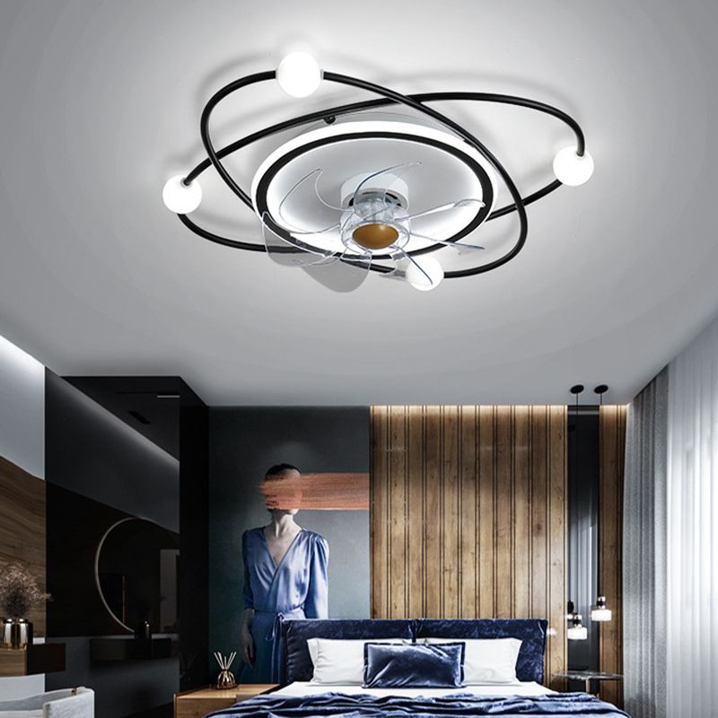 Nordic Style Ceiling Fan Lamp Iron Ceiling Fan Light with ABS Fan Blade for Bedroom