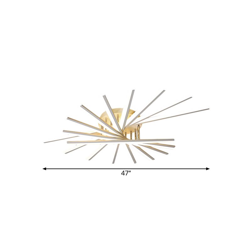 Burst Design Acrylic Ceiling Light Modernist 5/9-Bulb White LED Semi Flush Mount Lighting in Warm/White Light