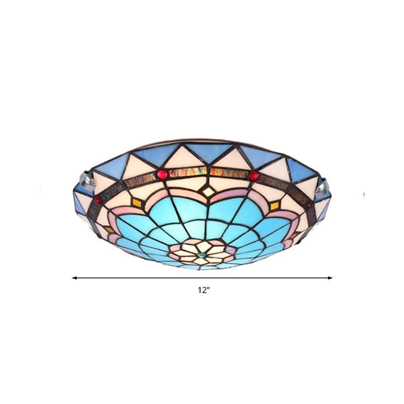 12"/16"/19.5" Wide Baroque Bowl Flush Ceiling Light Stained Glass Indoor Flush Mount Light in Blue/Blue-Brown
