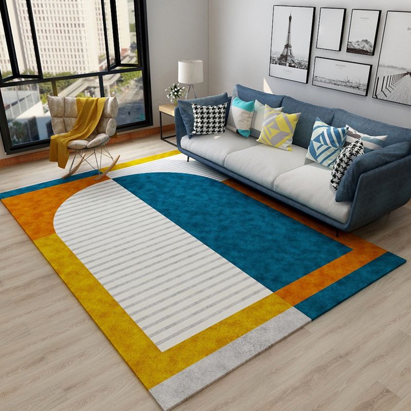 Casual Bedroom Rug Multi Color Geometric Print Rug Polyster Non-Slip Backing Stain-Resistant Carpet
