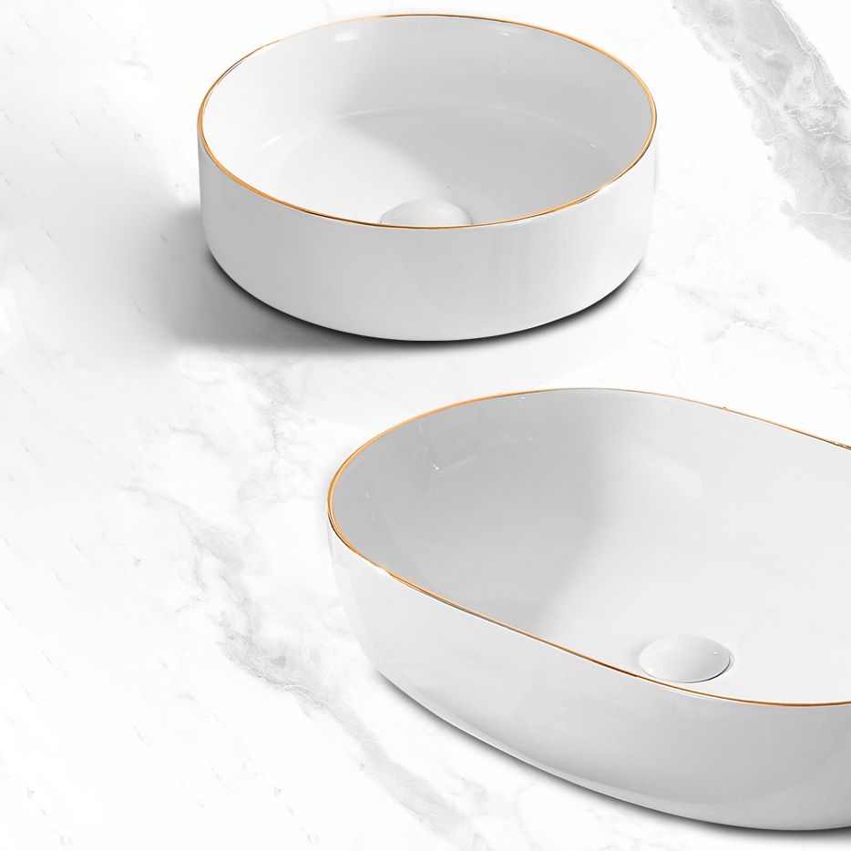 Modern Vessel Bathroom Sink Round Porcelain with Faucet Wash Stand