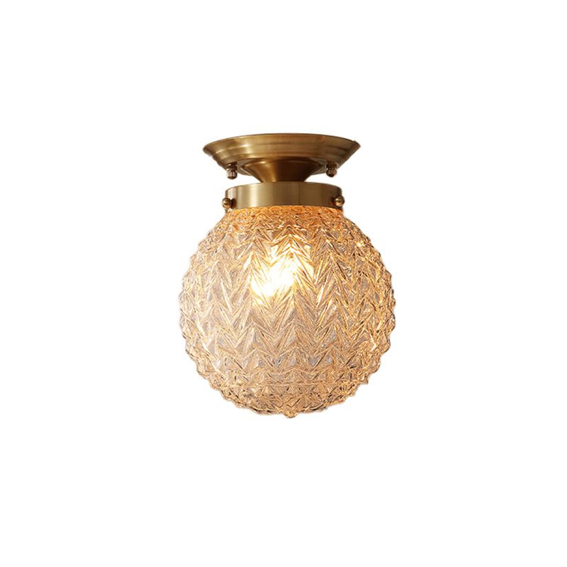 Geschnitzte Glas Kugel Flush Mount Farm Style 1 Kopf Foyer Deckenleuchte in Messing