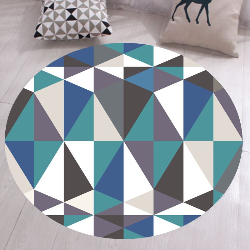 Blue Modern Rug Cotton Geometric Rug Non-Slip Backing Rug for Living Room