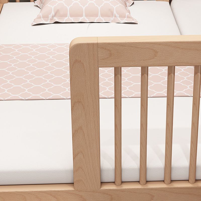 Solid Wood Nursery Bed Modern Beech Baby Crib with Guardrails