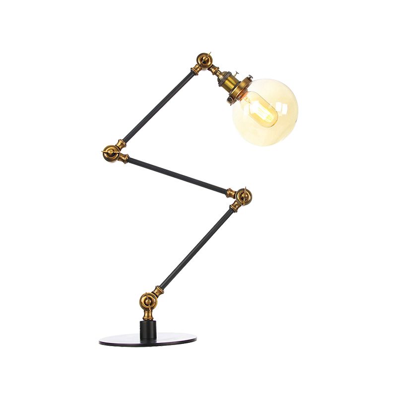 Industrial Global Table Lamp Amber/Clear Glass 1 Light Restaurant Table Light with Adjustable Arm in Black/Brass Finish
