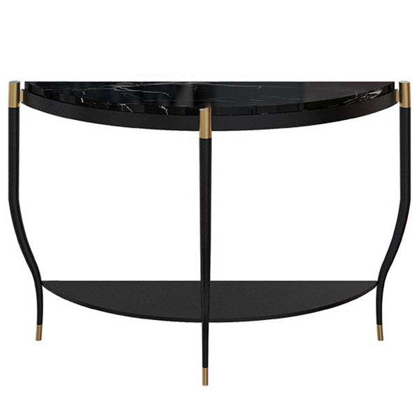 Marble Half Moon Console Table 2-shelf 33.46" Tall Accent Table for Hall