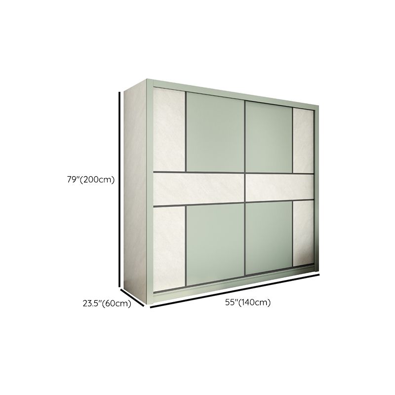 Green and White Bedroom Storage Cabinet Modern Sliding Door Cabinet with Drawers