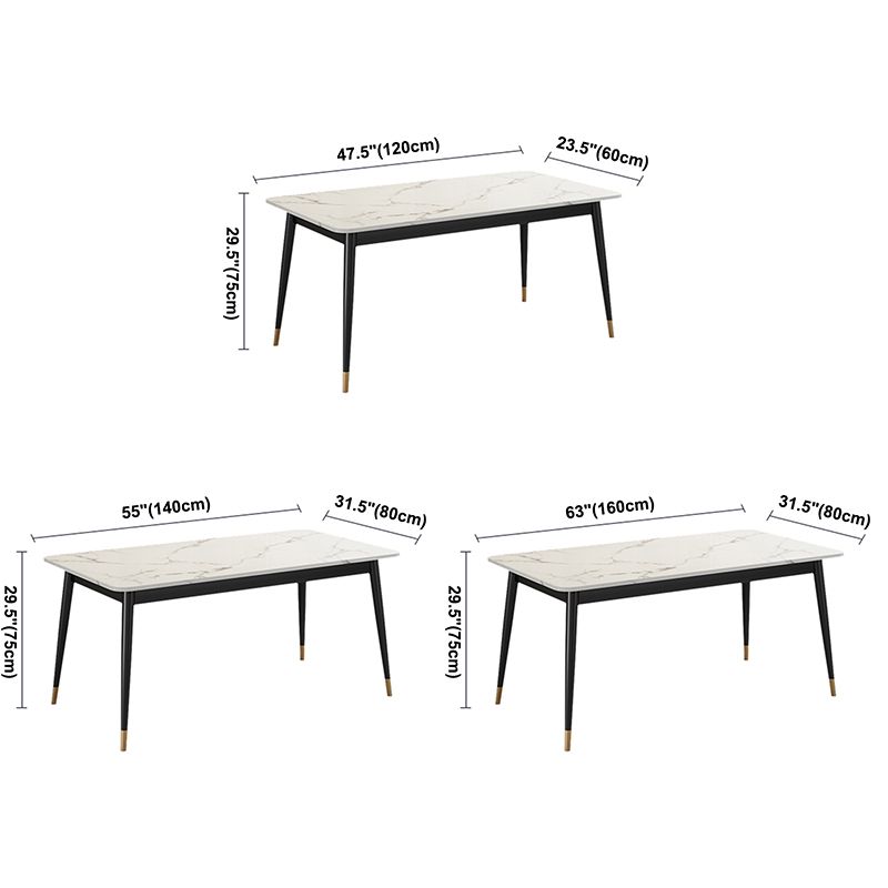 Modern Style Sintered Stone Dining Table White Rectangle Table with Metal Base for Home Use