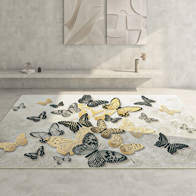 Beige moderne binnenvleed tapijten polyester vlinderdapperig wasbaar vloerkleed voor woningdecoratie