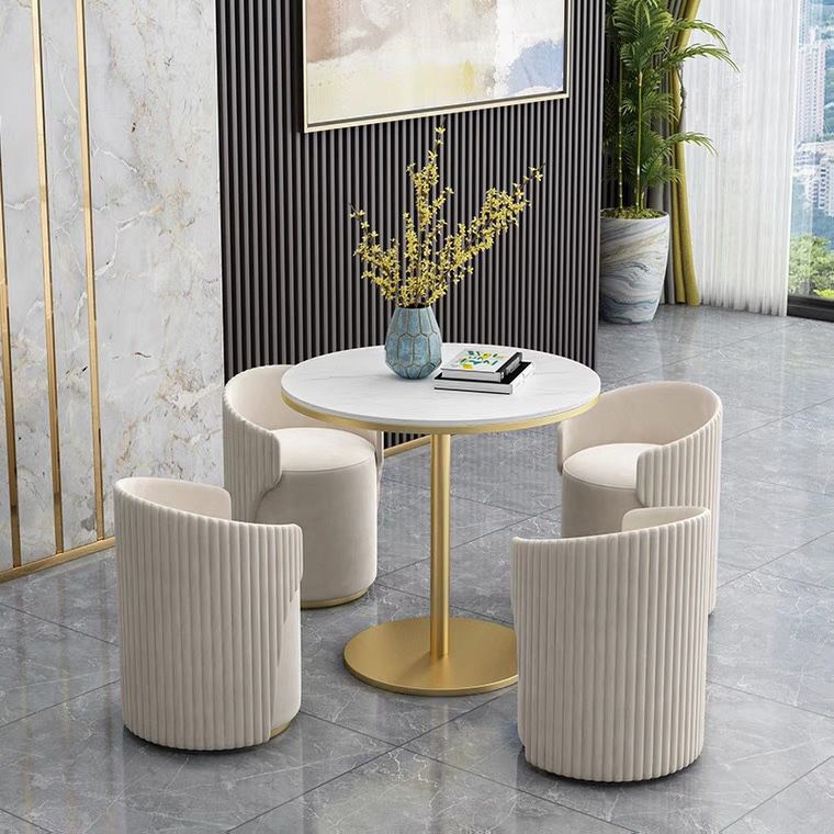 White Faux Marble Dining Table Traditional Luxury Round Table for Home