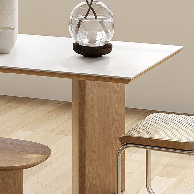 Contemporary Rectangle Table Sintered Stone Table with Wood Legs for Kitchen