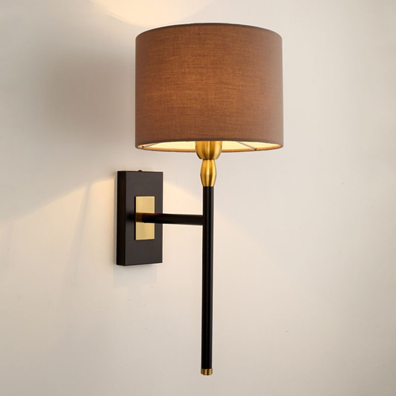 Cylinder Wall Light Fixture Modern Fabric 1 Light Wall Sconce in Brown