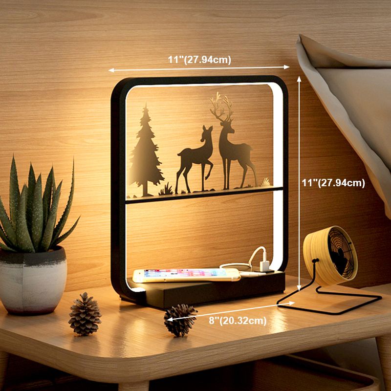 Art Decor Rectangular Night Table Lamp Bedside Black LED Wireless Charger with USB Port