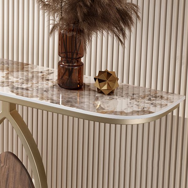Glam Golden Base Console Table with Half Moon Wtone Top for Hall