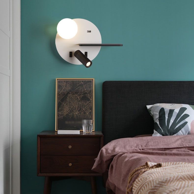 Runde USB -Lesemandlampe Nordic Metallic LED -Walllicht am Nacht