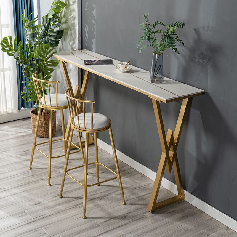 Glam Rectangle Pub Table Sintered Stone Bar Height Cocktail Table with Double Pedestal