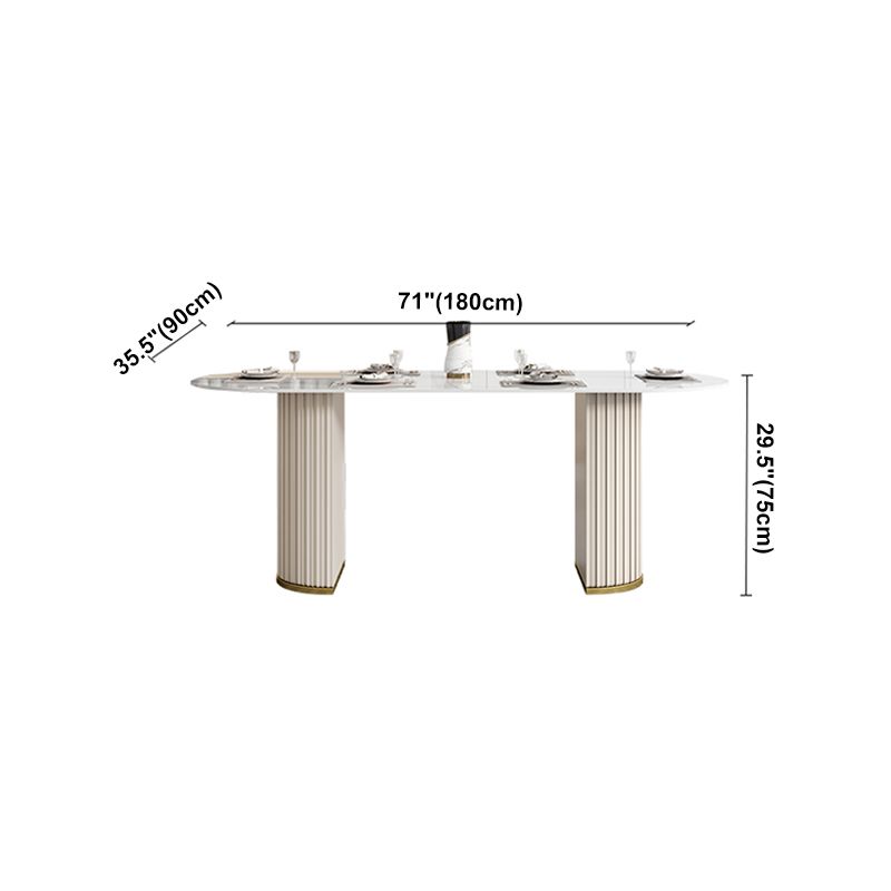 Luxury Sintered Stone Top Table Oval White Table with Double Pedestal