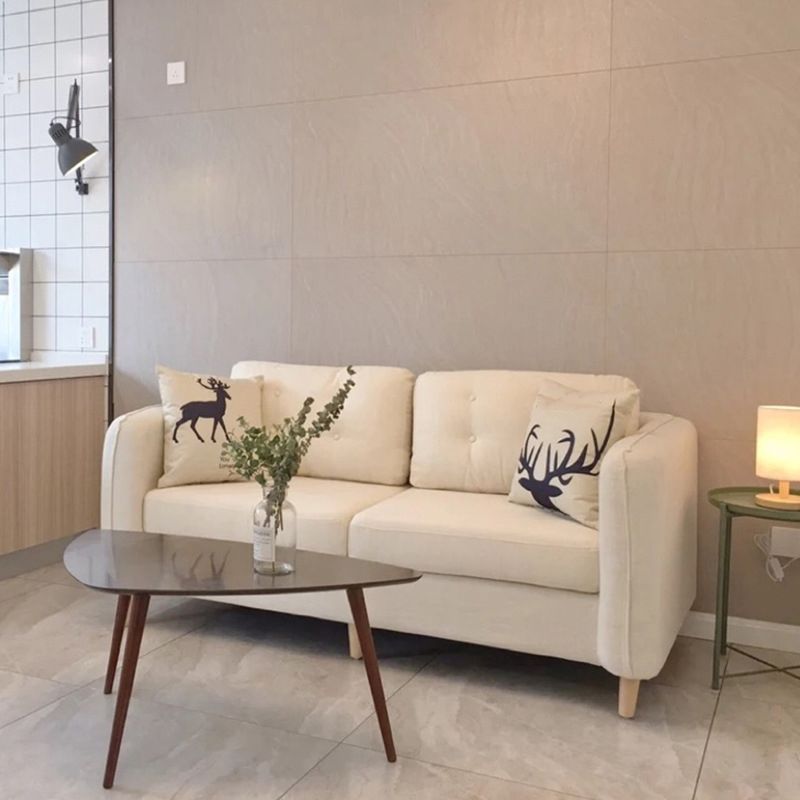 Contemporary Cotton Blend Tufted Slipcovered Sofa with Square Arm